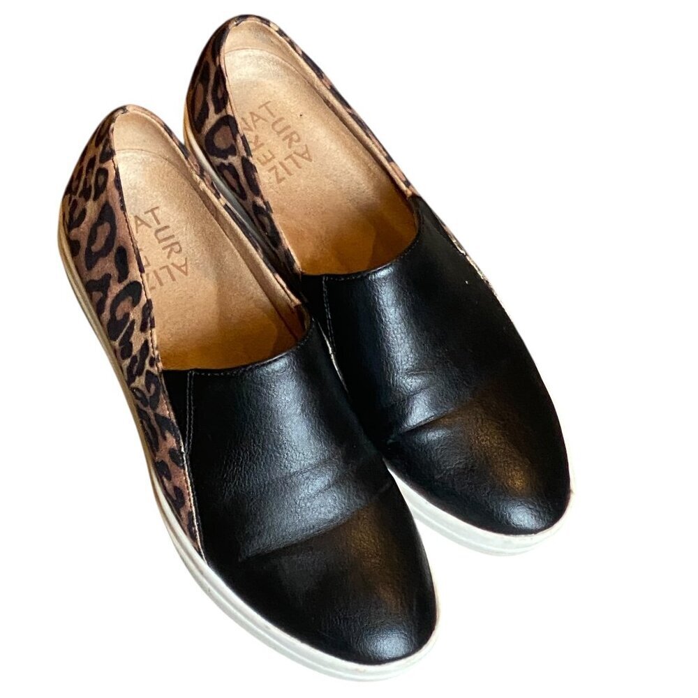 NATURALIZER Sandra Black Leopard Wedge‎ Shoes Women 6-1/2M #268M